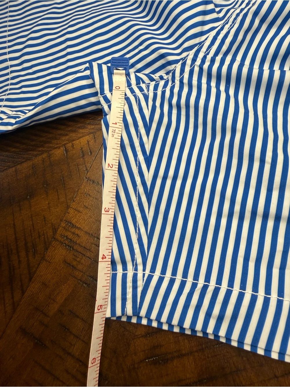 Men's Navy & White Pinstripe Swim Trunks with Drawstring Waist - Picture 7 of 9